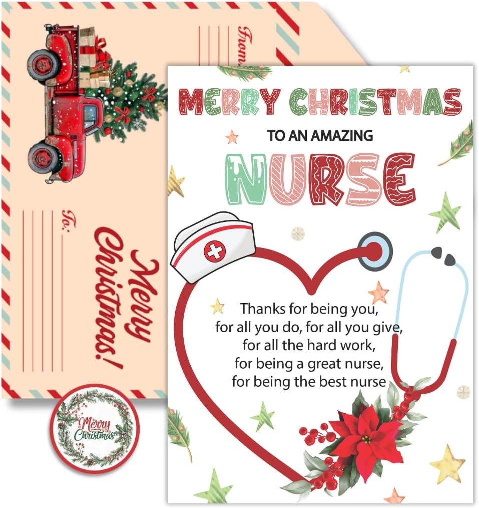 Christmas Thank You Card for Nurse with Envelope and Seal – Holiday Appreciation Greeting