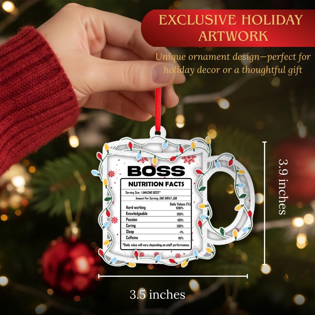 Boss Christmas Ornament, 2 Layer Wood Acrylic Keepsake, Appreciation Gift for Leader, Manager and Coworkers