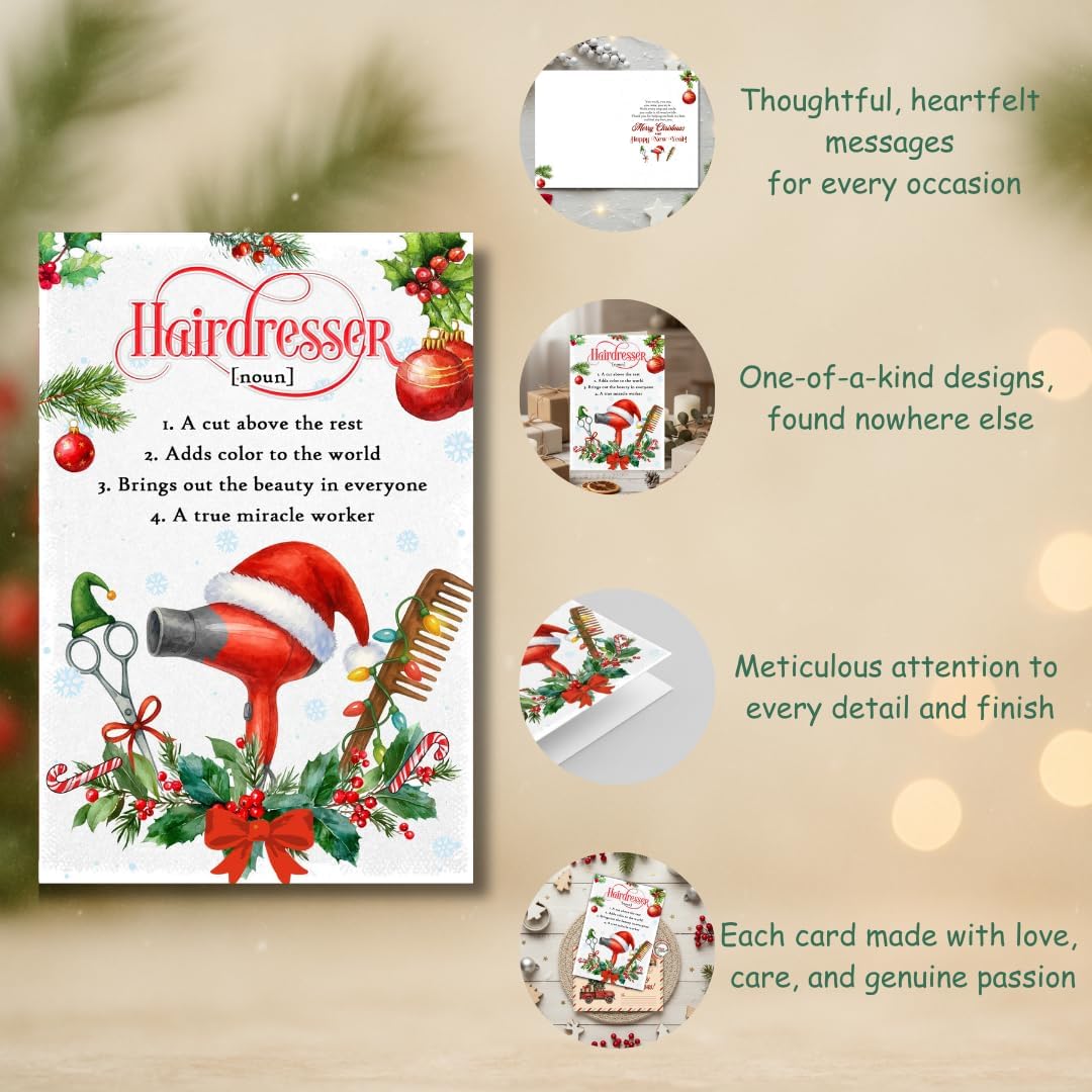 Christmas Card for Hairdresser with Envelope – Festive Holiday Greeting Featuring a Thank You Message