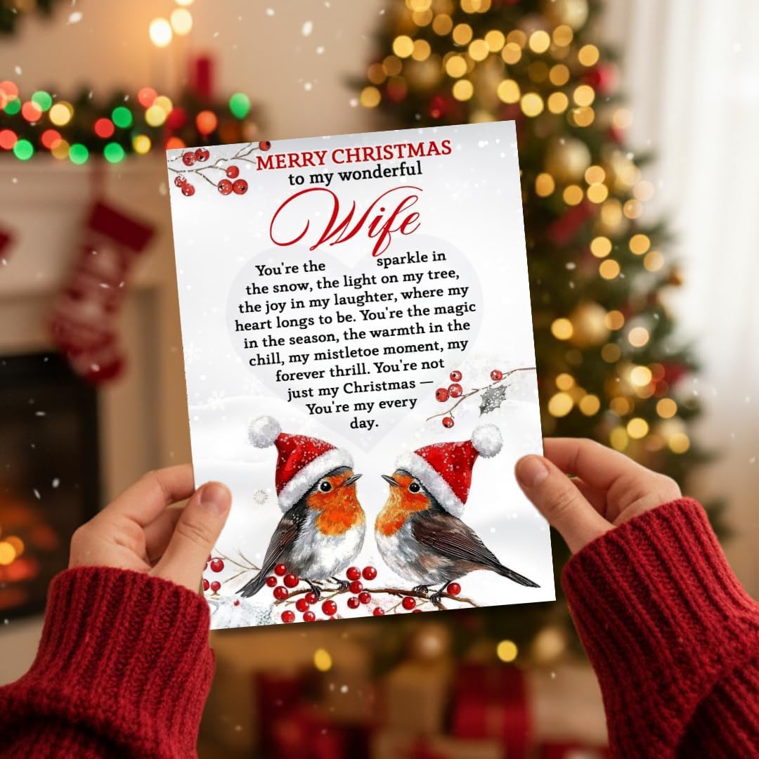 Christmas Card for Wife from Husband – Heartfelt Romantic Holiday Message with Premium Envelope