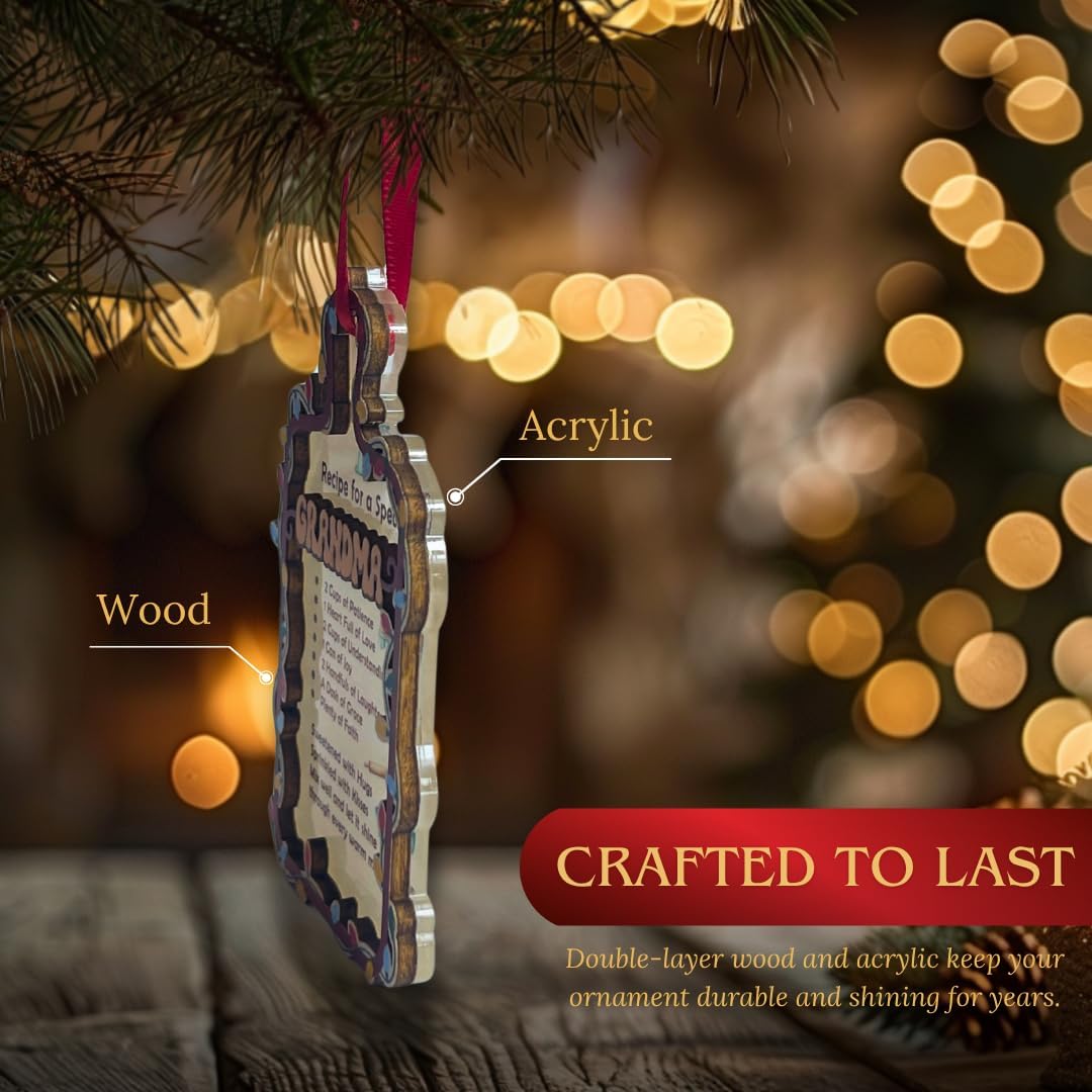 Grandma Christmas Ornament 2026, 2 Layer Wood Acrylic Keepsake, Heartfelt Gift from Grandchildren and Family