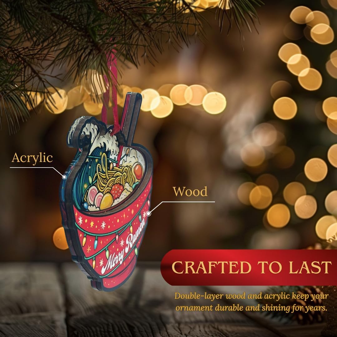 Ramen Ornament, Shatterproof Wood and Acrylic Ramen Ornaments for Christmas Tree, Christmas Decorations, Gift for Foodies and Japanese Food Lovers