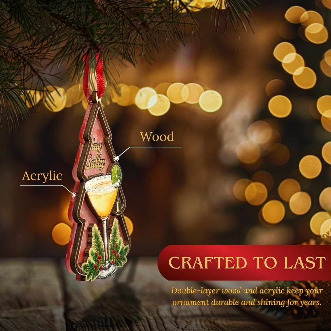 Margarita Ornament, Shatterproof 3D Wood and Acrylic Margarita Ornaments for Christmas Tree, Holiday Tree and Bar Cart Decor, Gift for Cocktail Lovers and Adults