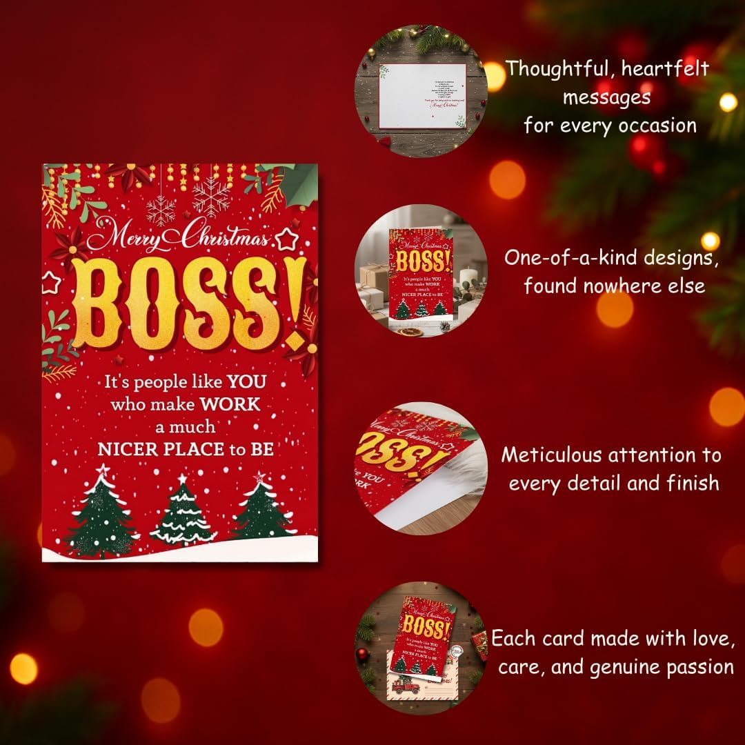 Christmas Card for Boss from Team – Elegant Holiday Greeting with Heartfelt Message and Premium Envelope