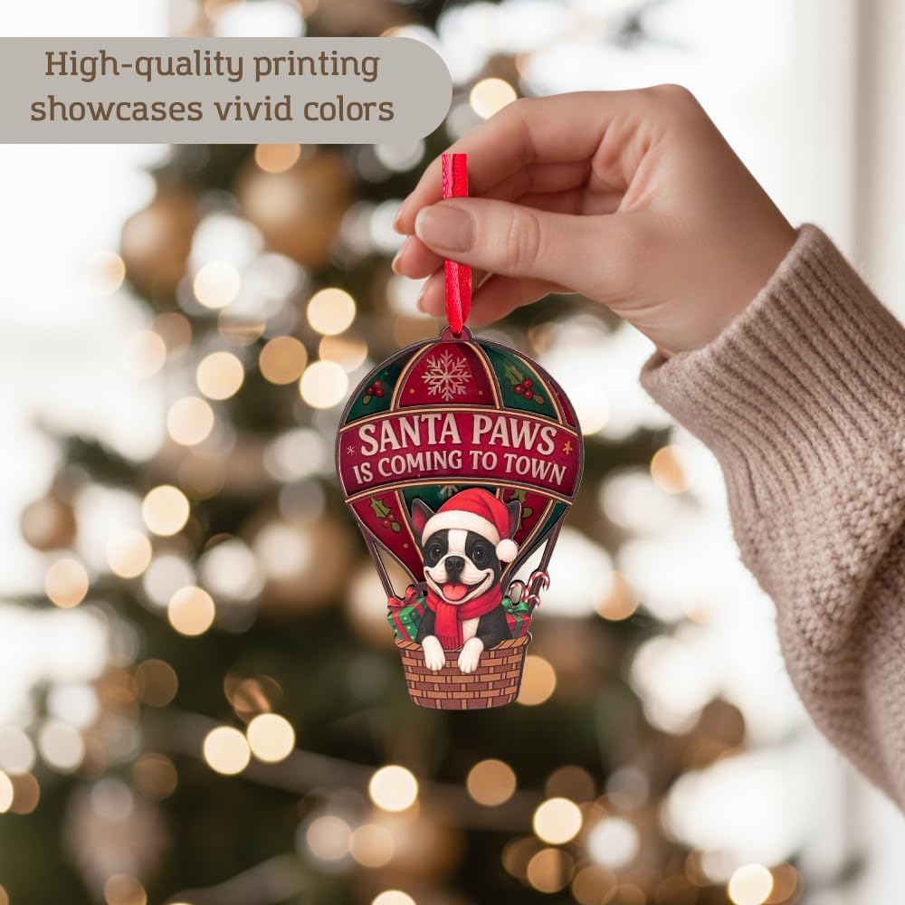 Boston Terrier Ornament, Funny and Adorable Boston Terrier Inspired Christmas Tree Decoration, Double Layer Wood and Acrylic Ornaments for Animal Lovers, Xmas Gifts for Pet Owners