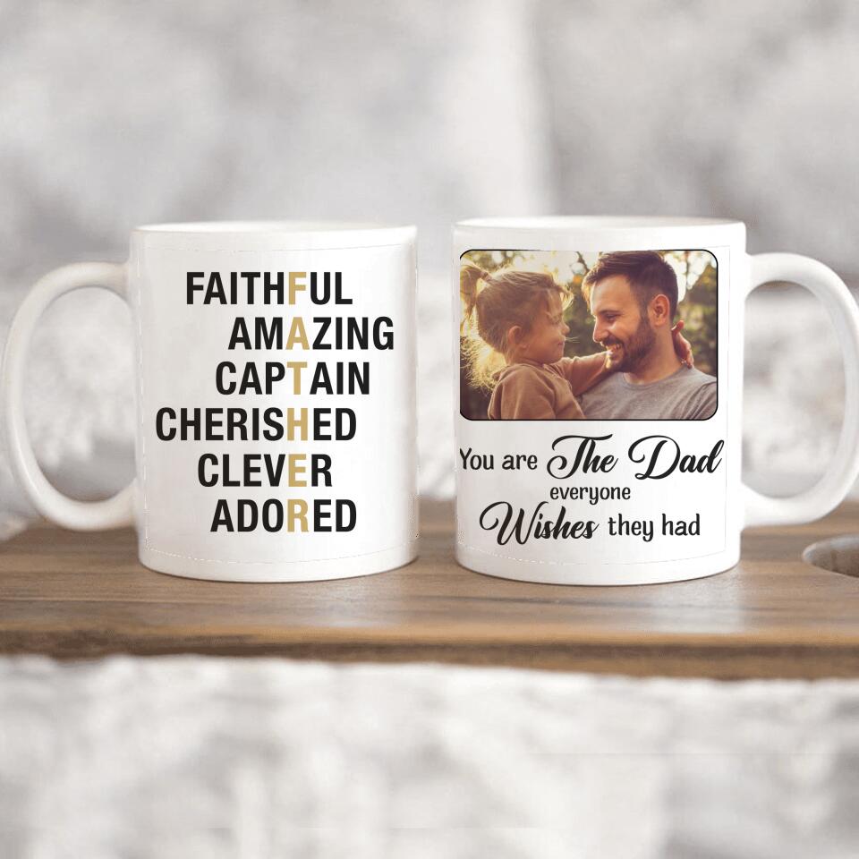 Personalized Best Dad Ever Mug - Coffee Mug Customized - Fathers Day Mug Personalized Photo Gifts for Dad from Daughter Son - 11oz 15oz Customizable Coffee Mug With Text FATHER Acronym