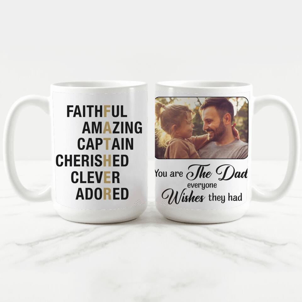 Personalized Best Dad Ever Mug - Coffee Mug Customized - Fathers Day Mug Personalized Photo Gifts for Dad from Daughter Son - 11oz 15oz Customizable Coffee Mug With Text FATHER Acronym