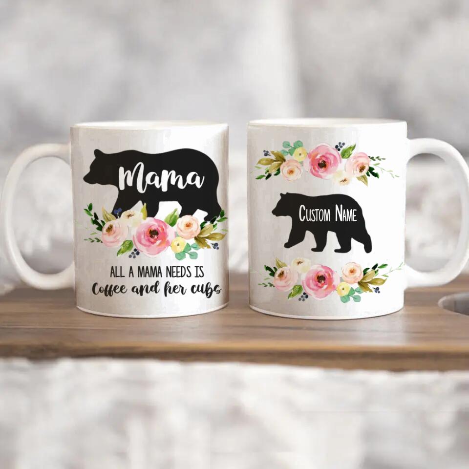 Personalized Mom Edge to Edge Coffee Mug - Mama Bear Mug - Best Gifts For Mom - Unique Coffee Mug For Mom Mother - Birthday Gifts For Mom