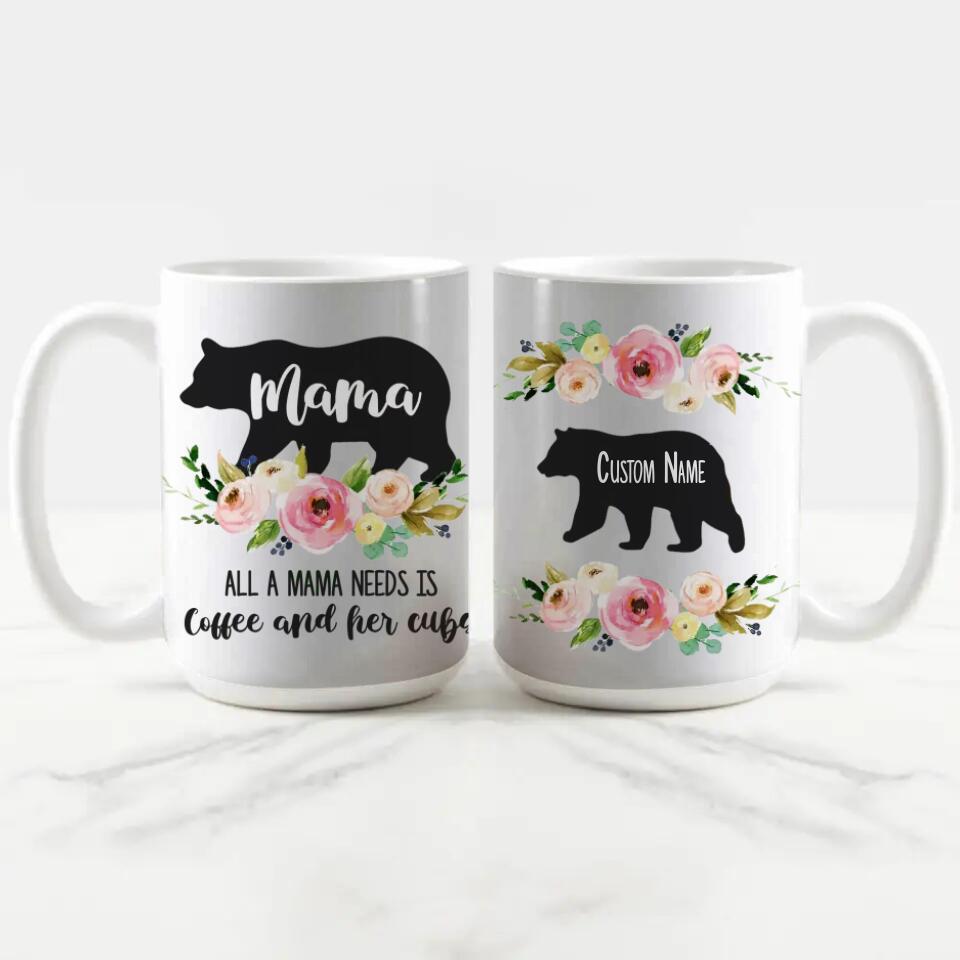 Personalized Mom Edge to Edge Coffee Mug - Mama Bear Mug - Best Gifts For Mom - Unique Coffee Mug For Mom Mother - Birthday Gifts For Mom