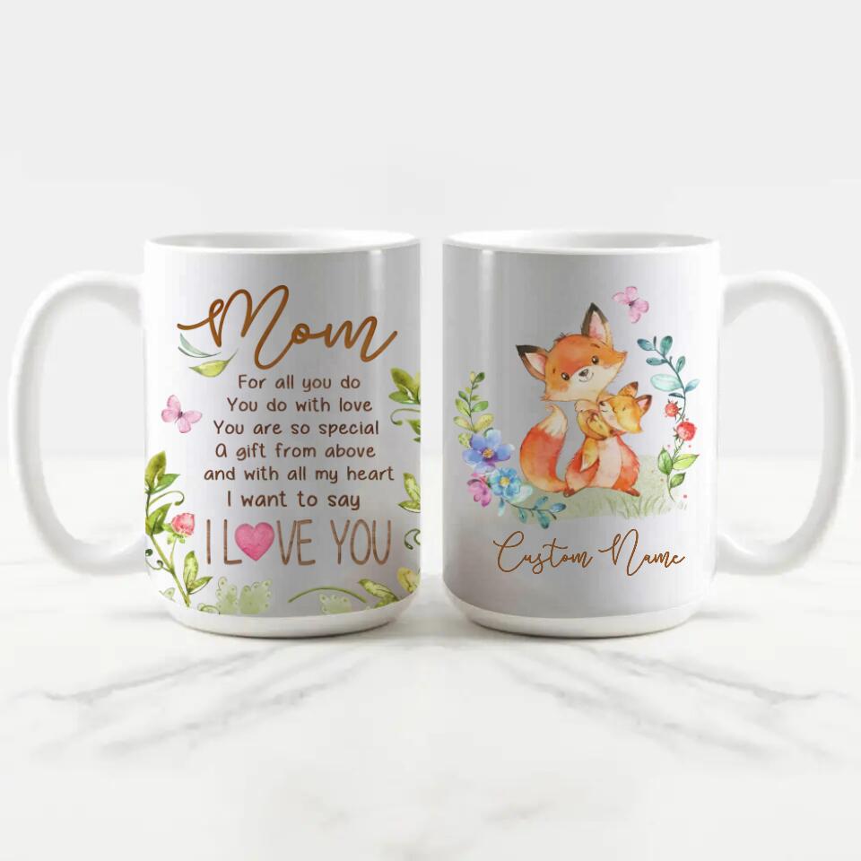 Personalized Mom Edge to Edge Coffee Mug - Fox Mug - New Mom Mug - Best Gift For Mom From Daughter Son Kids - Unique Coffee Mug For Mom Mother - Mug For Her Women - Birthday Gifts For Mom