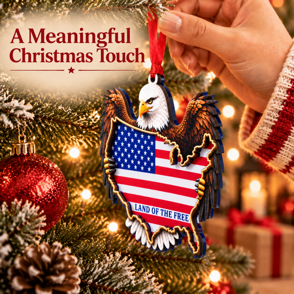 American Flag Christmas Ornament for Tree, Wood & Acrylic Hanging Decor, Xmas Gift for Collectors & Holiday Decor Lovers