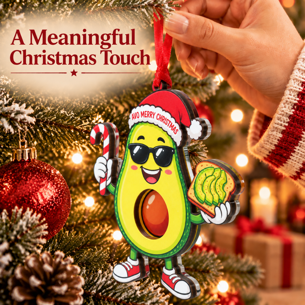 Avocado Christmas Ornament, Wood & Acrylic Christmas Tree Decoration, Holiday Gift for Friends and Friends