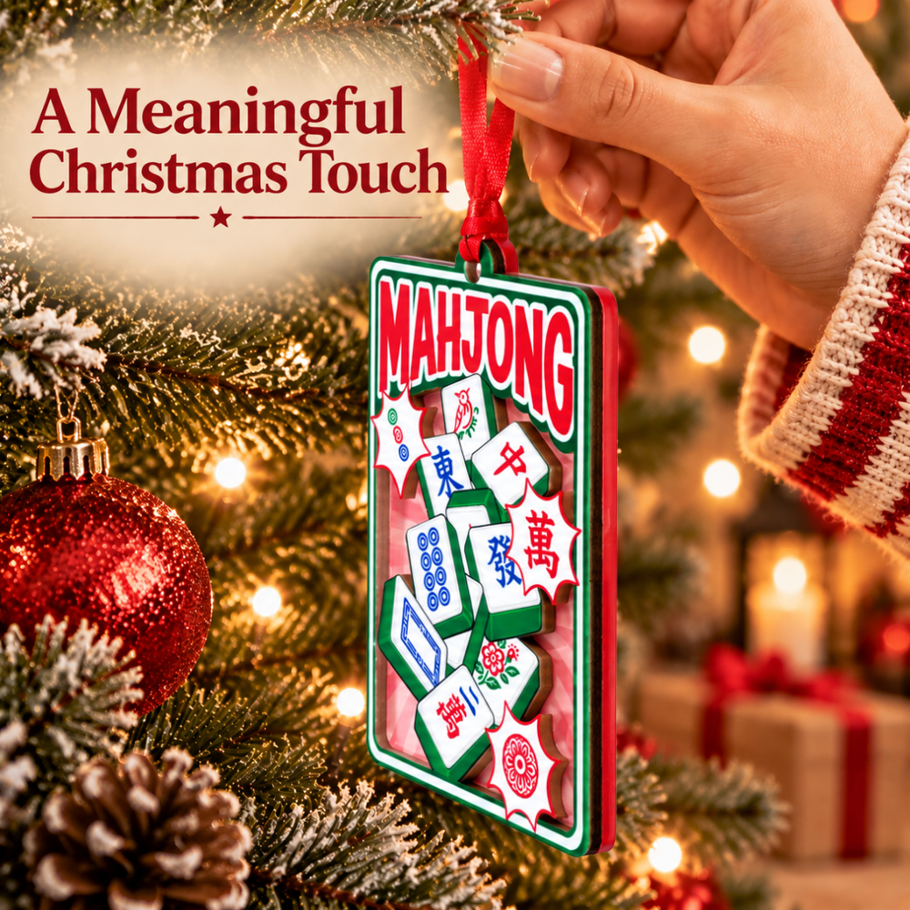 Mahjong Christmas Ornament, Wood & Acrylic Christmas Tree Decoration, Holiday Gift for Collectors & Holiday Decor Lovers