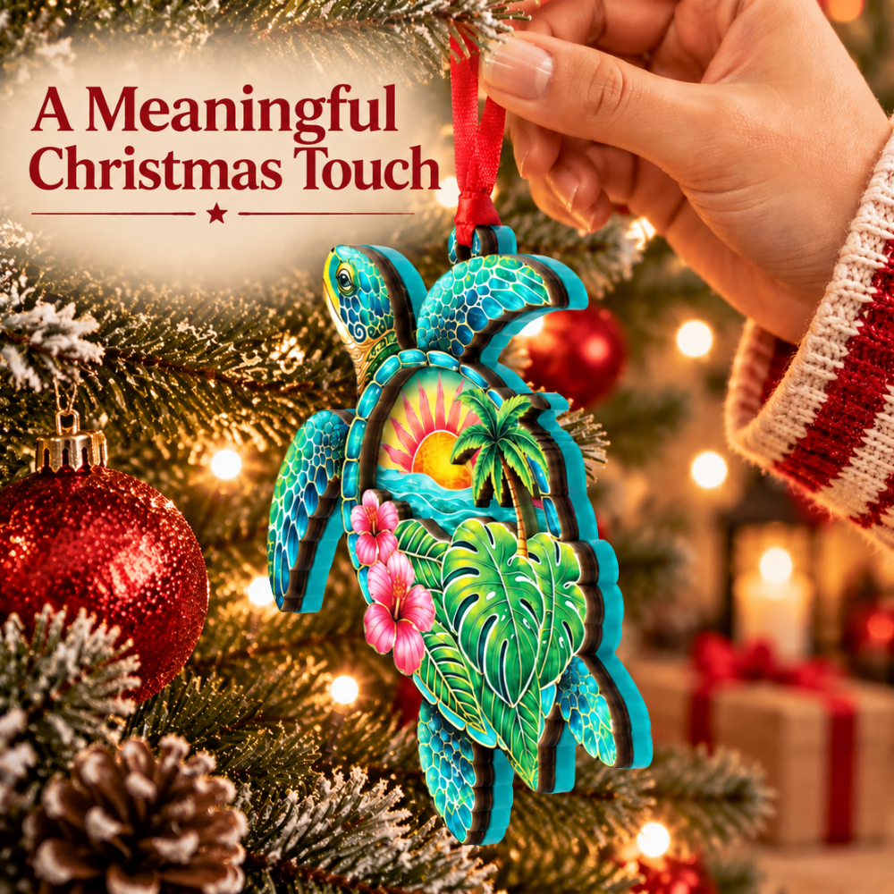 Sea Turtle Christmas Ornament for Tree, Wood & Acrylic Hanging Decor, Xmas Gift for Collectors & Holiday Decor Lovers