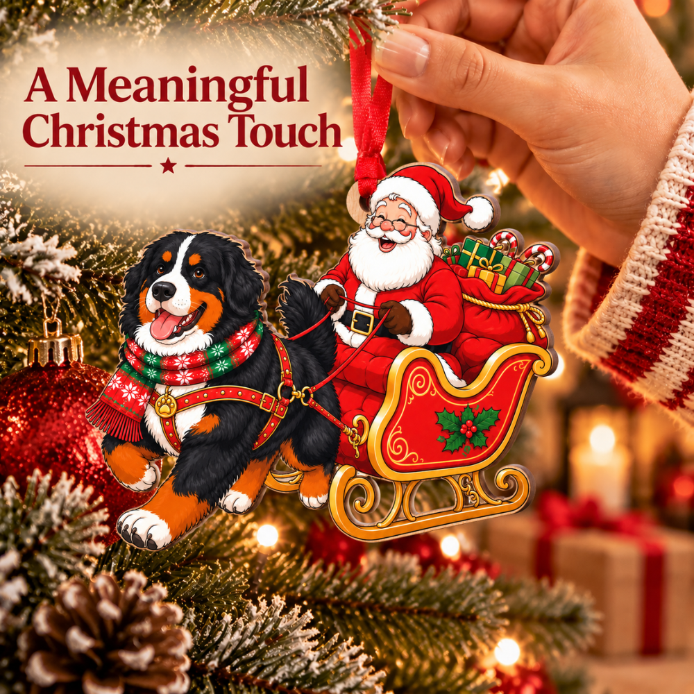 Bernese Mountain Dog Christmas Ornament for Tree, Wood Hanging Decor, Xmas Gift for Collectors & Holiday Decor Lovers