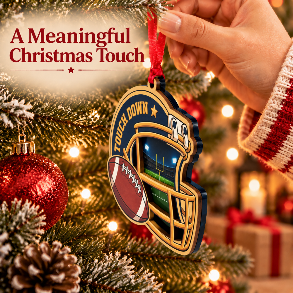 Football Christmas Ornament for Tree, Wood & Acrylic Hanging Decor, Xmas Gift for Collectors & Holiday Decor Lovers