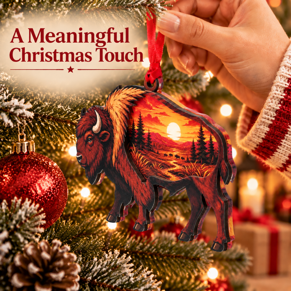 Bison Buffalo Christmas Ornament for Tree, Wood & Acrylic Hanging Decor, Xmas Gift for Nature Lovers And Outdoor Decor