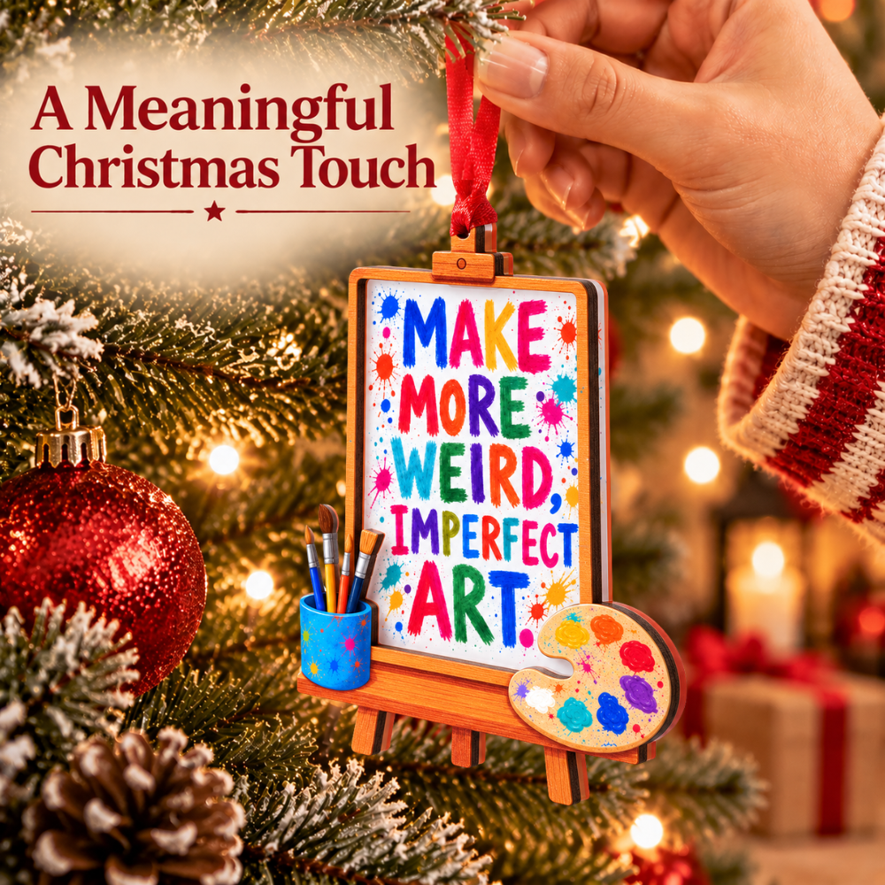 Artist Painting Christmas Ornament, Wood & Acrylic Christmas Tree Decoration, Holiday Gift for Artists