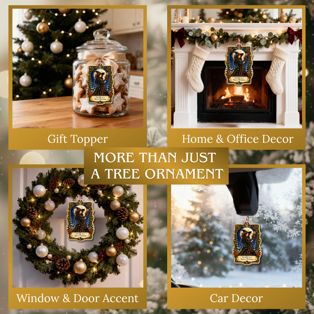 Witchy Christmas Ornaments, 2 Layer Wood and Acrylic, Christmas Tree Decoration, Holiday Gift, Xmas Tree Decor