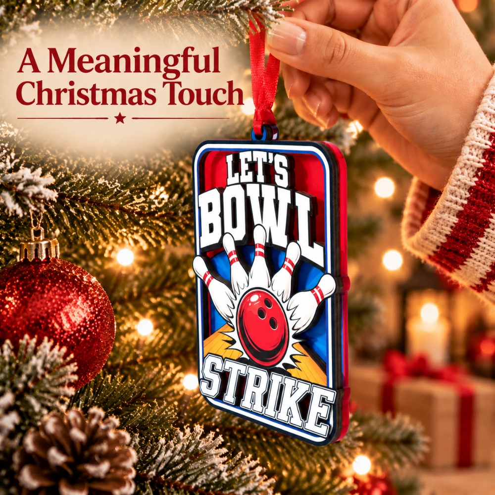 Bowling Christmas Ornament, Wood & Acrylic Christmas Tree Decoration, Holiday Gift for Collectors & Holiday Decor Lovers