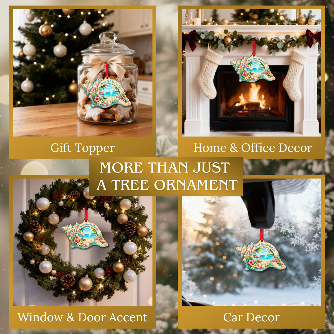 Beach Christmas Ornaments, 2 Layer Wood and Acrylic, Christmas Tree Decoration, Holiday Gift, Xmas Tree Decor
