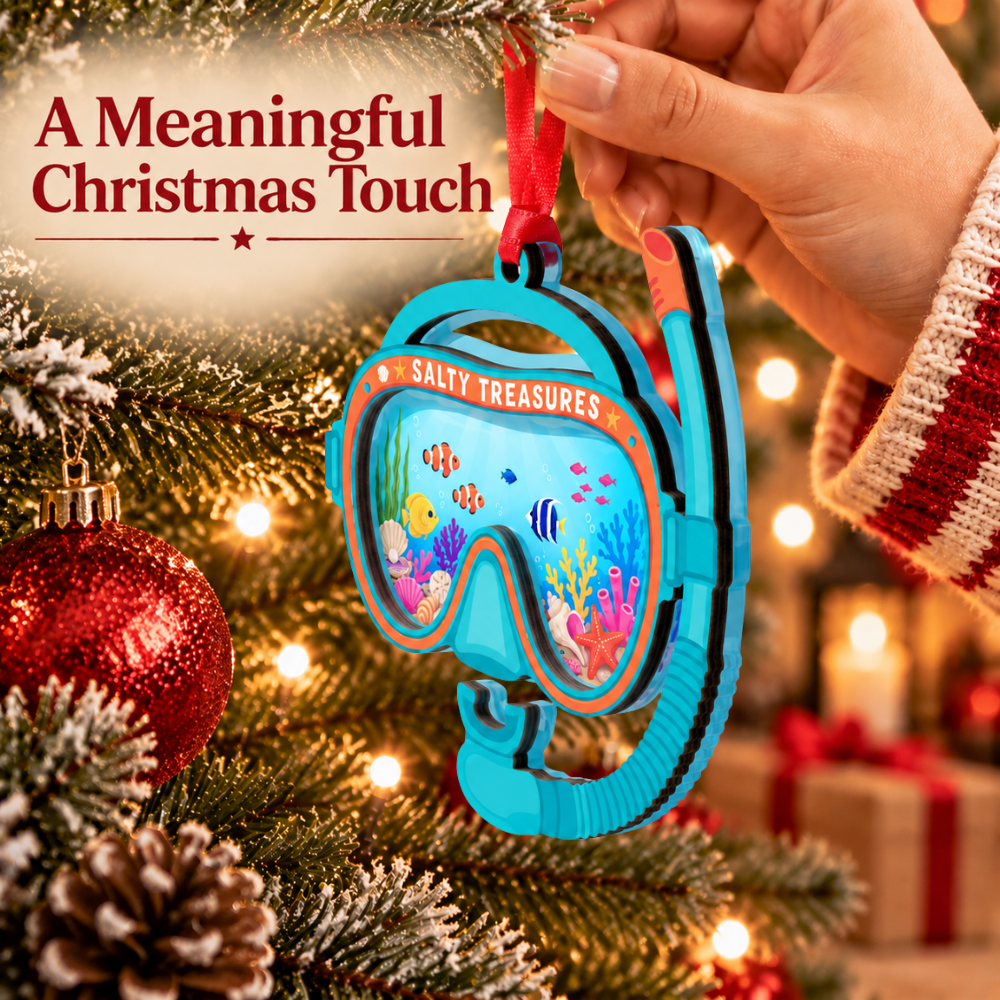 Snorkeling Christmas Ornament for Tree, Wood & Acrylic Hanging Decor, Xmas Gift for Collectors & Holiday Decor Lovers