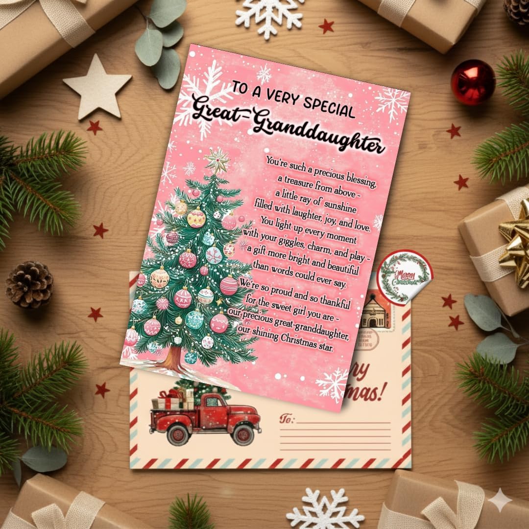 Christmas Card for Great-Granddaughter with Envelope – Thoughtful Holiday Greeting Featuring a Heartfelt Festive Message