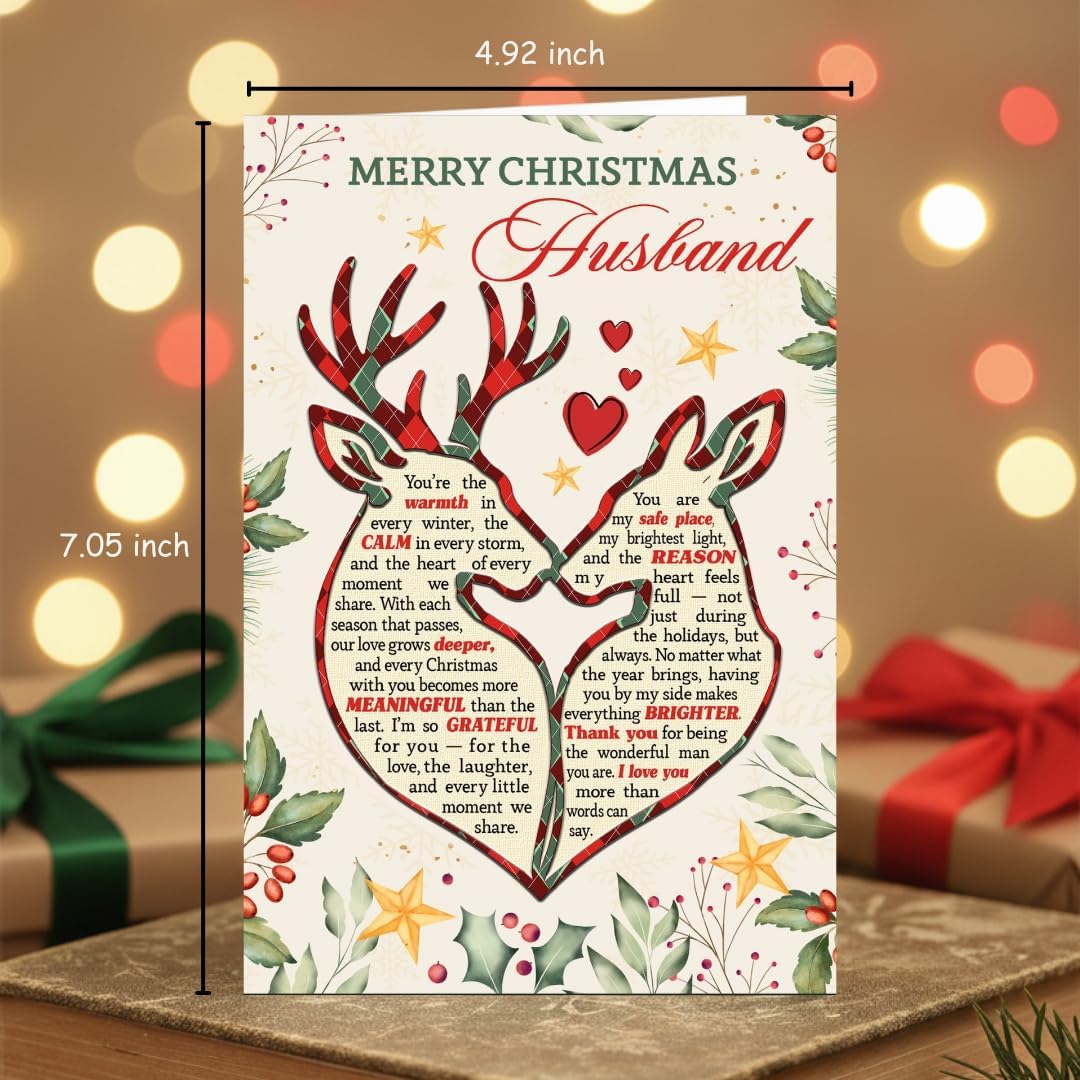Romantic Christmas Card for Husband from Wife – Heartfelt Love Message with Premium Envelope