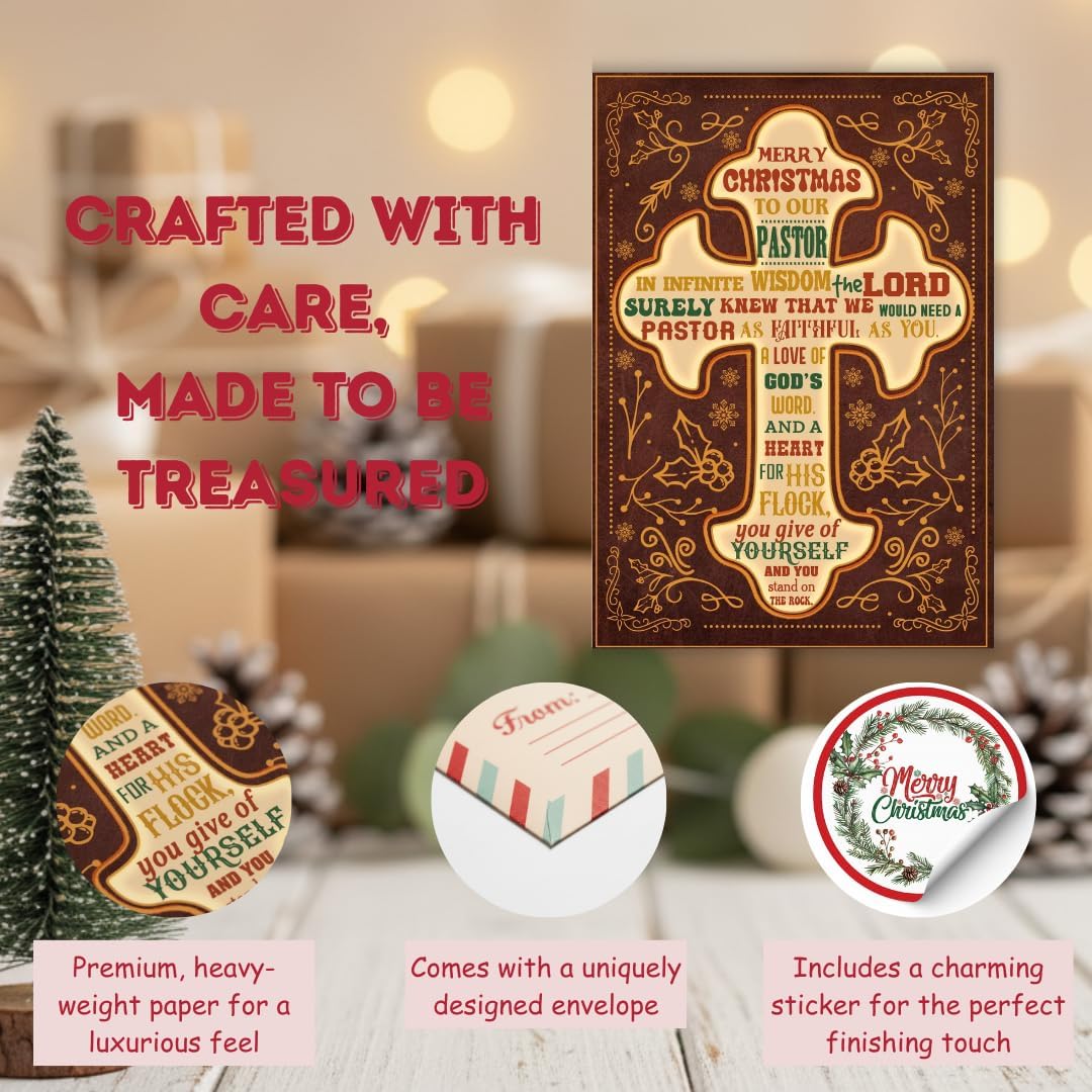 Christmas Appreciation Card for Pastor with Envelope and Seal – Religious Holiday Greeting Featuring a Heartfelt Message