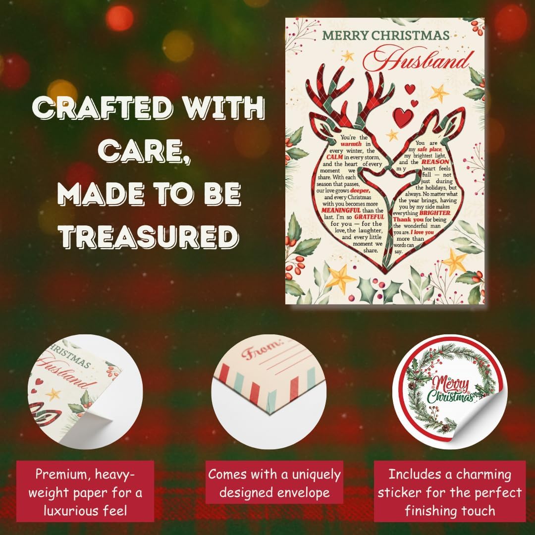 Romantic Christmas Card for Husband from Wife – Heartfelt Love Message with Premium Envelope