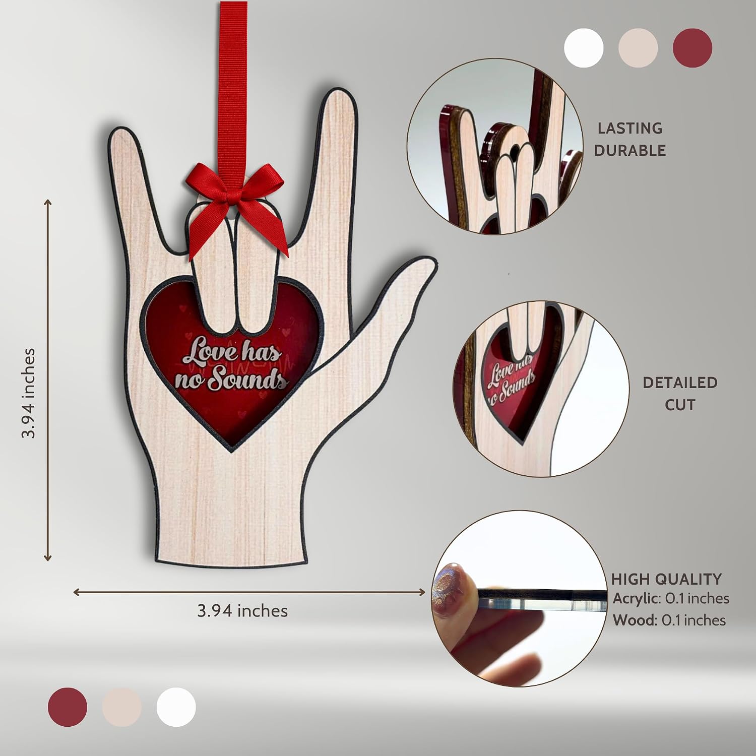 I Love You Sign Language Ornament, ASL Christmas Tree Decor, Heart Hand Sign Gift for Family and Friends