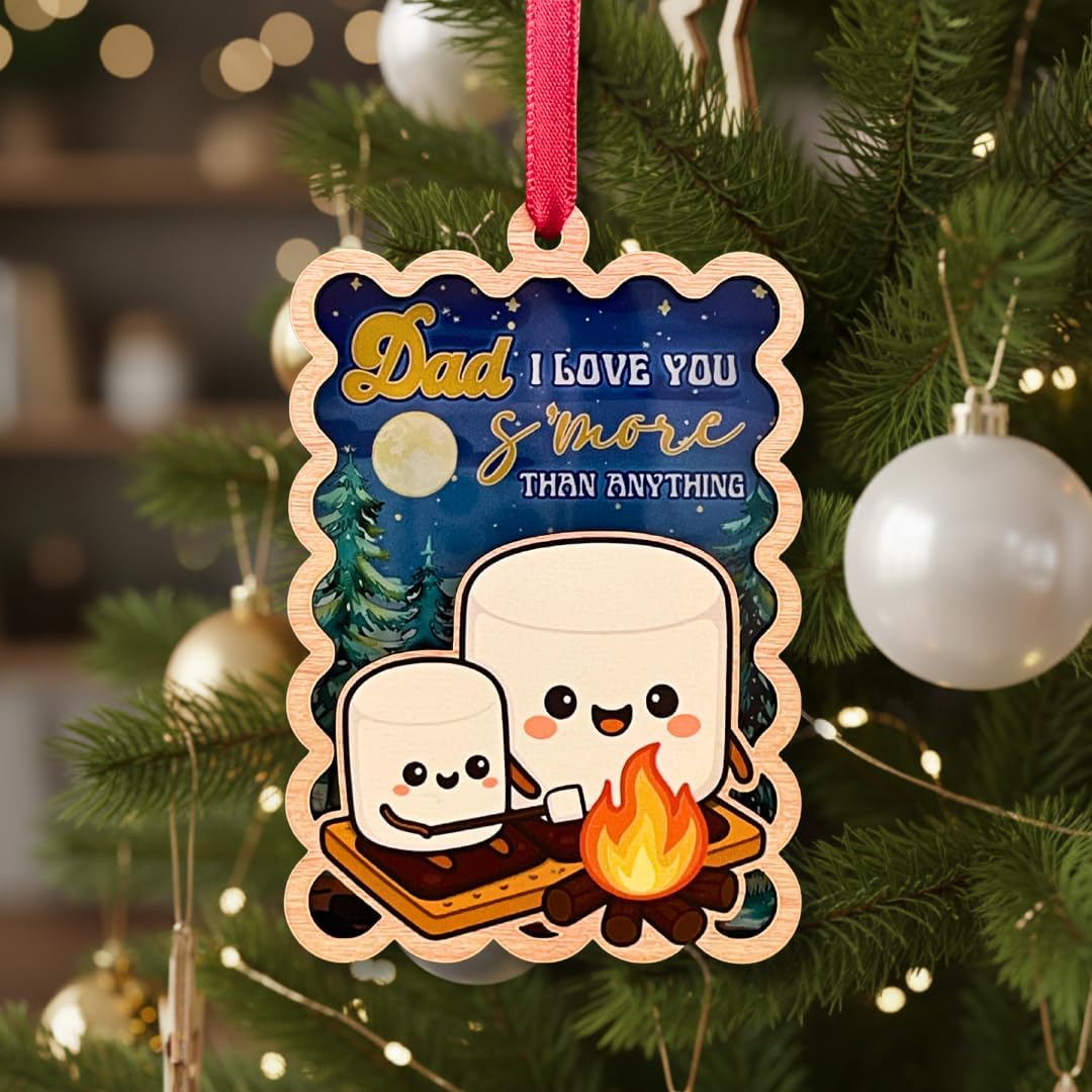 Dad Christmas Ornament, 2 Layer Wood Acrylic Keepsake, Heartfelt Holiday Gift from Daughter or Son