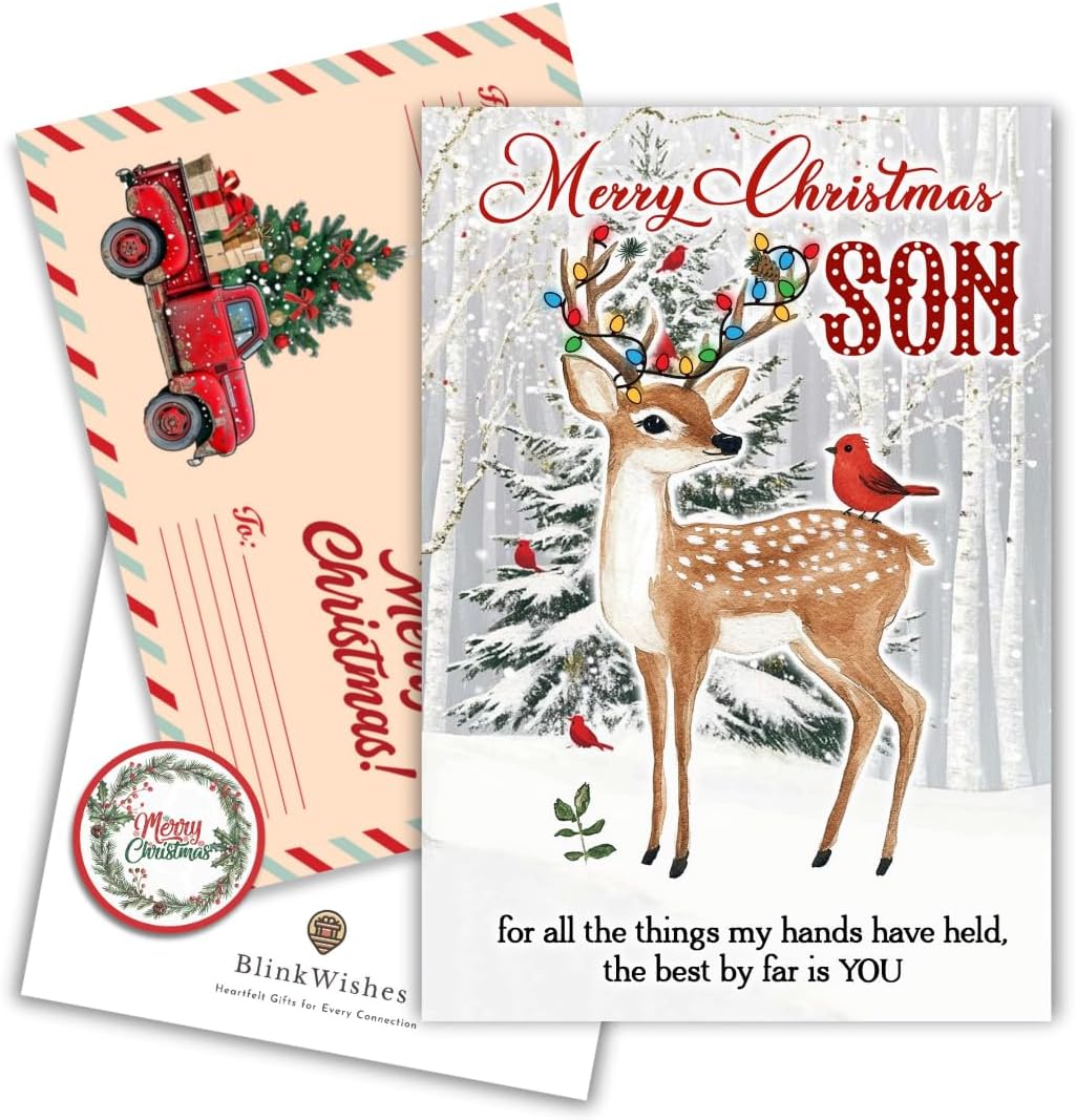 Christmas Card for Son with Premium Envelope – Loving Holiday Message and Heartfelt Family Keepsake