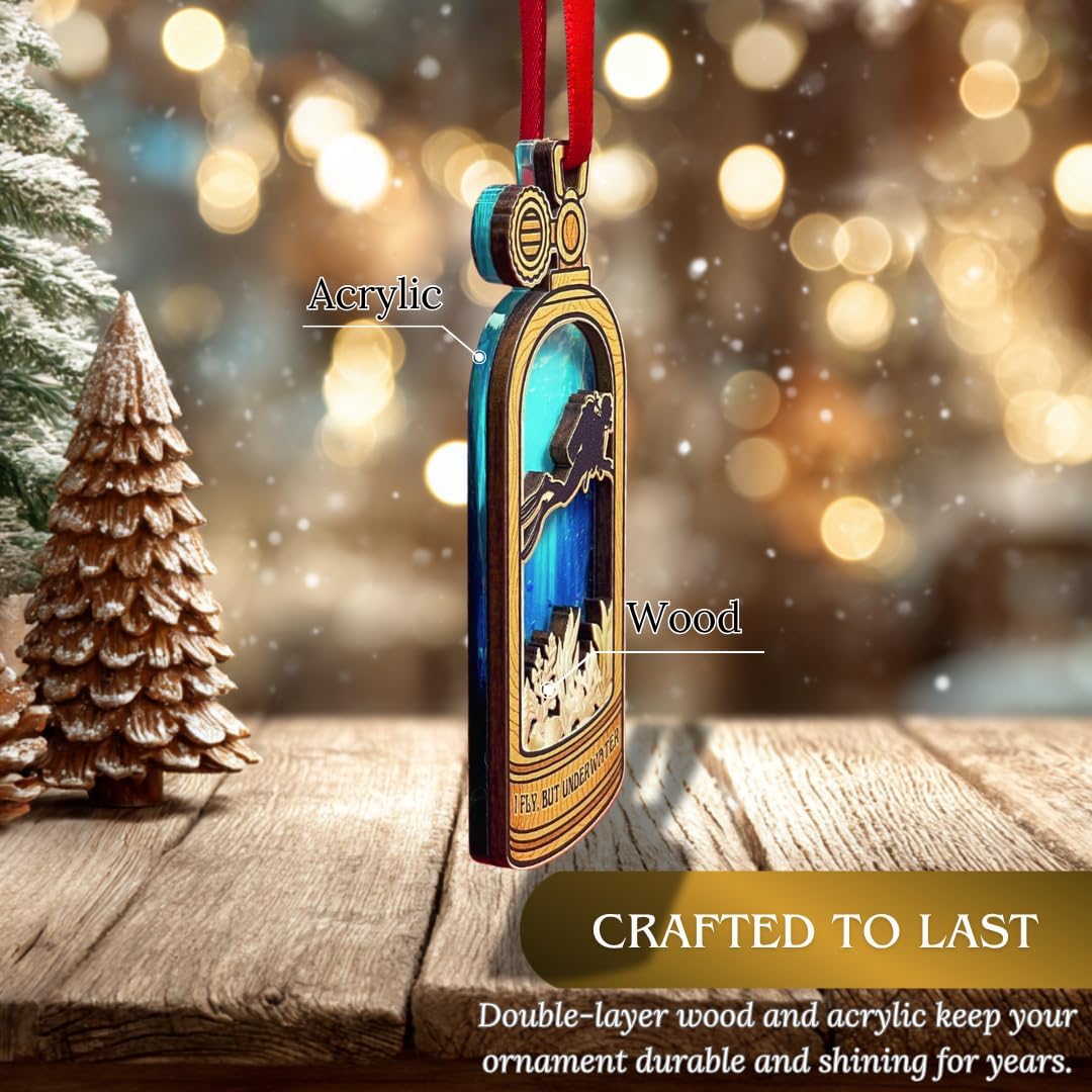 Scuba Diving Christmas Ornament, Shatterproof 3D Wood and Acrylic Scuba Diver Ornaments for Christmas Tree, Holiday Tree Decorations, Gift for Divers, Snorkeling and Marine Life Lovers