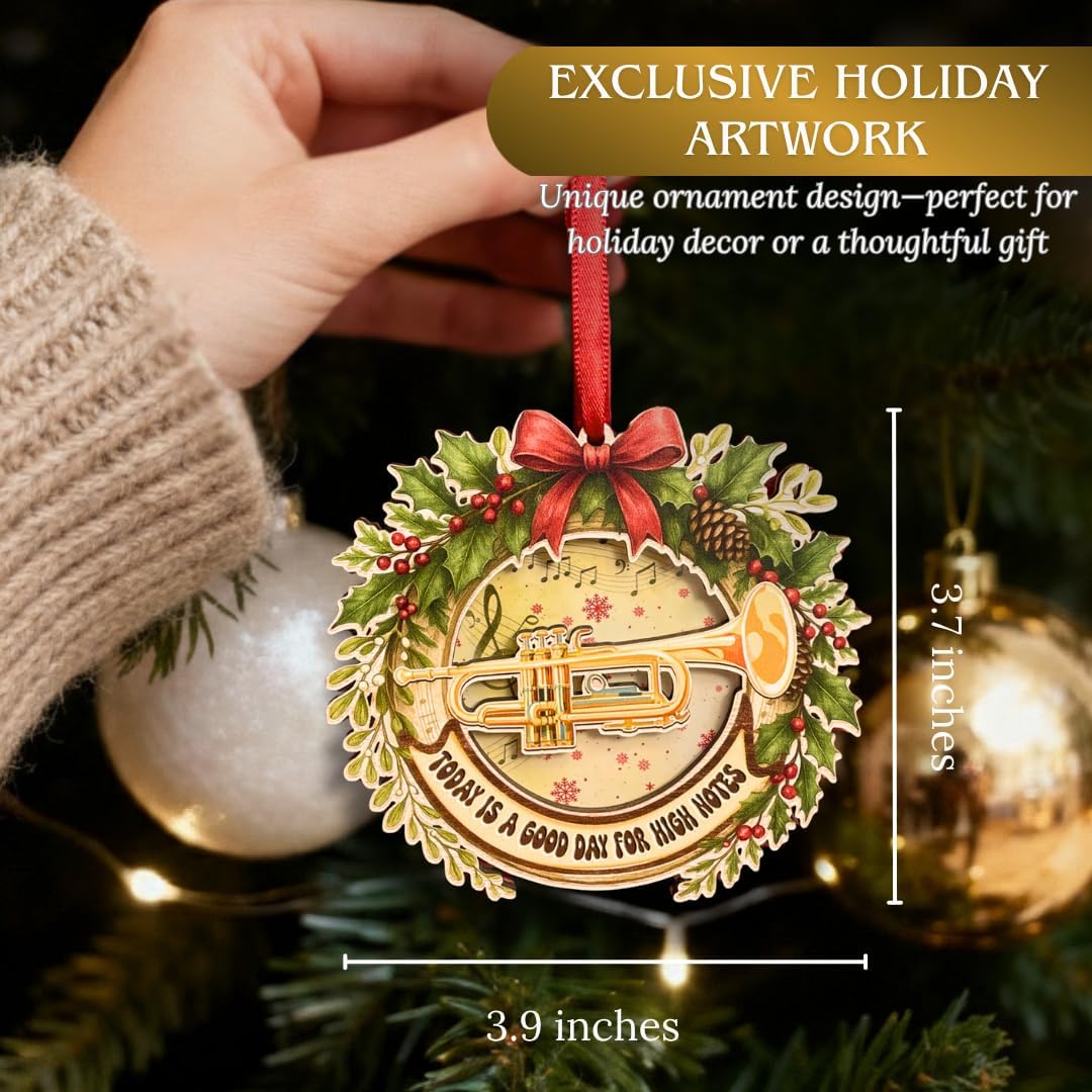 Trumpet Ornament, Trumpet Ornaments for Christmas Tree Wood and Acrylic, Music Christmas Ornaments, Musical Instrument Holiday Decorations, Gifts for Trumpet Players, Band and Music Lovers