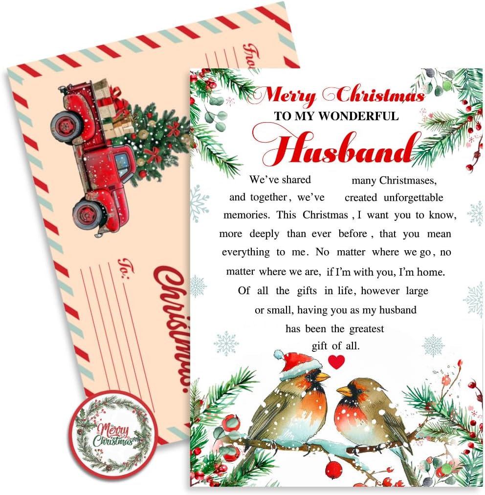 Romantic Christmas Card for Husband from Wife – Holiday Love Greeting with Envelope and Seal