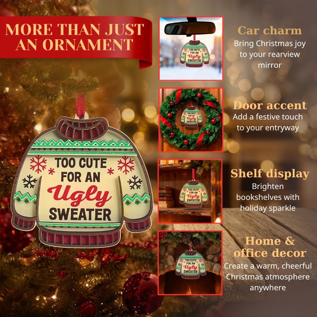Ugly Sweater Ornaments, Ugly Sweater Ornament Wood Acrylic, Cute Sweater Christmas Ornament for Holiday Tree Decorations, Perfect Gag Gift and Fun Gift for Friends' Christmas Tree