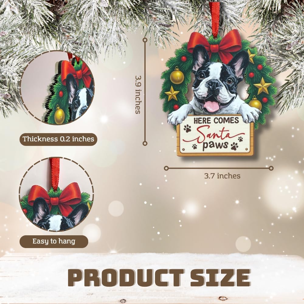 French Bulldog Ornament, Unique French Bulldog Christmas Ornaments Gift for Dog Lovers, 2 Layers Wood and Acrylic Design for Dog Moms, Vibrant Pet Inspired Christmas Keepsake