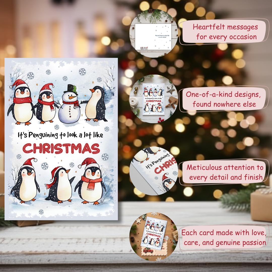 Penguin Christmas Card with Envelope – Cute Festive Holiday Greeting for Family and Friends