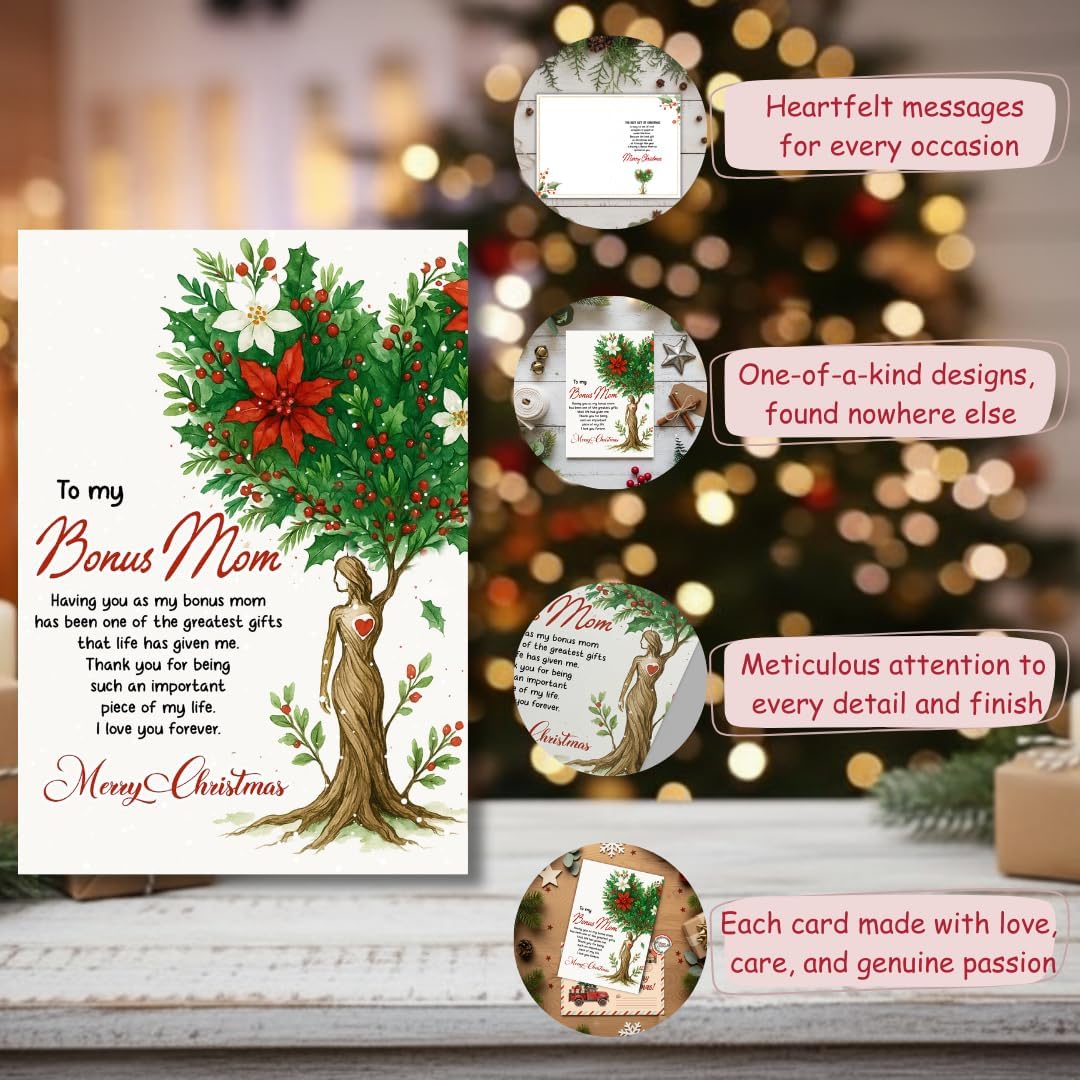 Christmas Card for Bonus Mom with Envelope – Heartfelt Holiday Greeting and Festive Stepmom Keepsake