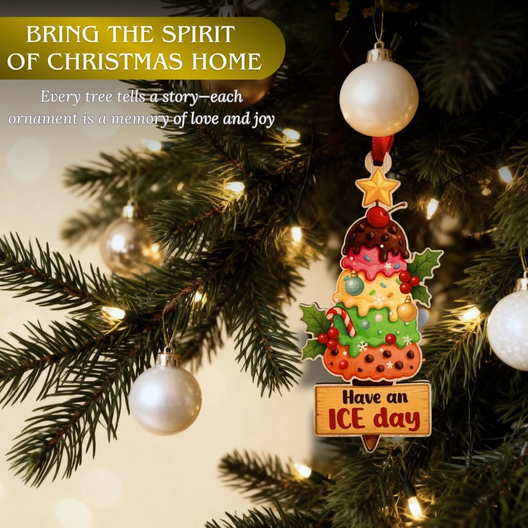 Ice Cream Christmas Ornament, Sweet Food Theme Tree Decor, Cute Dessert Keepsake Gift for Food Lovers and Ice Cream Fans