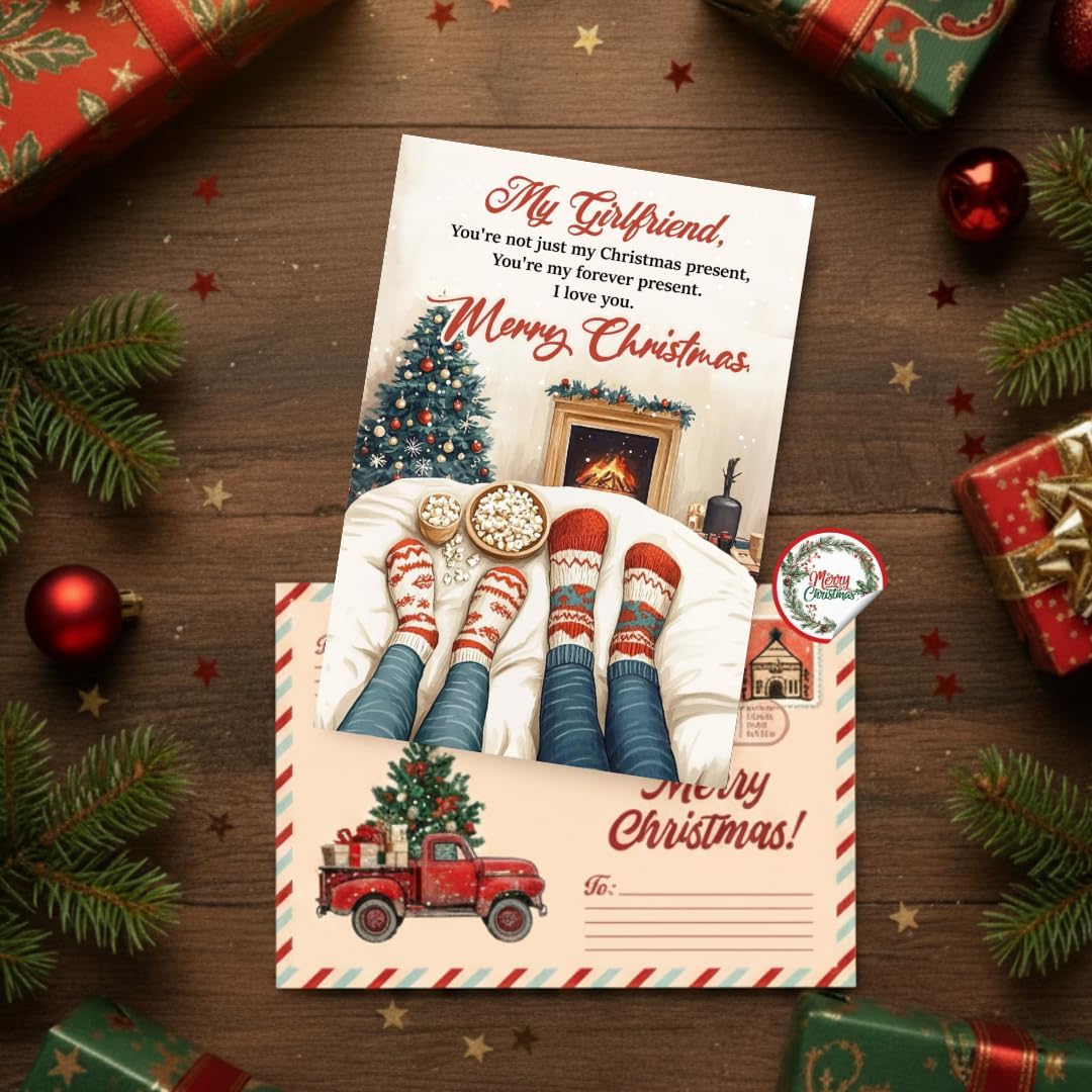 Christmas Card for Girlfriend from Boyfriend – Heartfelt Romantic Message with Premium Envelope