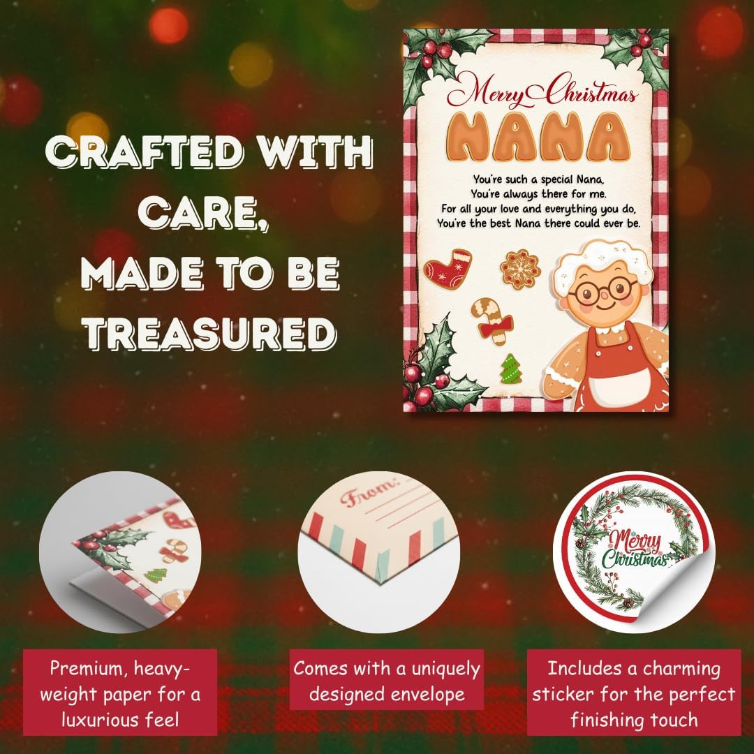 Christmas Card for Nana with Premium Envelope – Loving Holiday Message and Heartfelt Grandma Keepsake