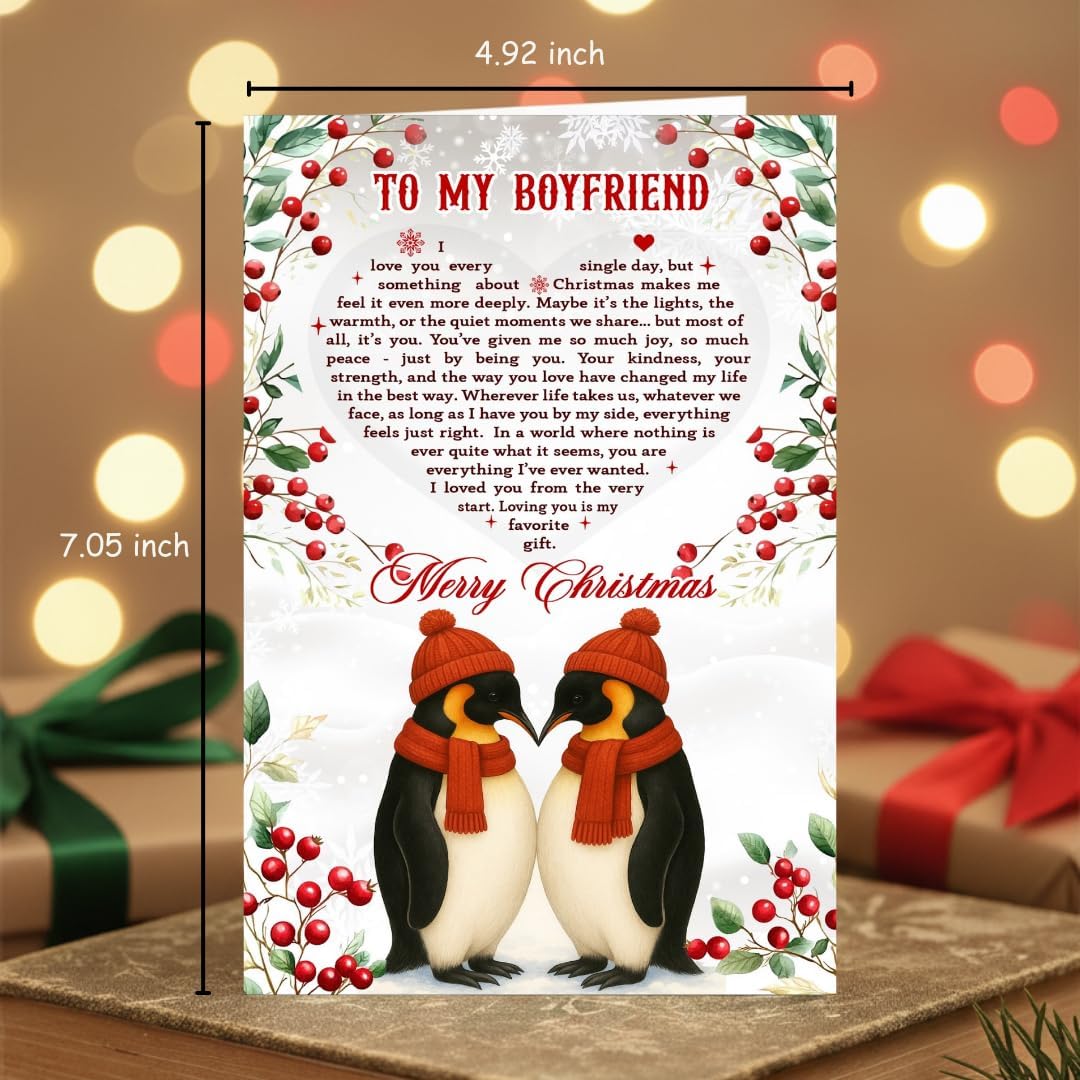 Romantic Christmas Card for Boyfriend from Girlfriend – Heartfelt Love Message with Premium Envelope