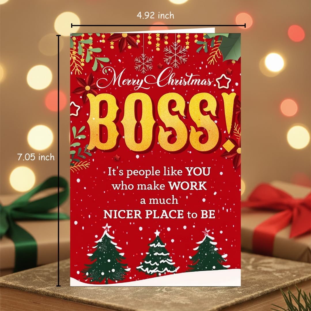 Christmas Card for Boss from Team – Elegant Holiday Greeting with Heartfelt Message and Premium Envelope