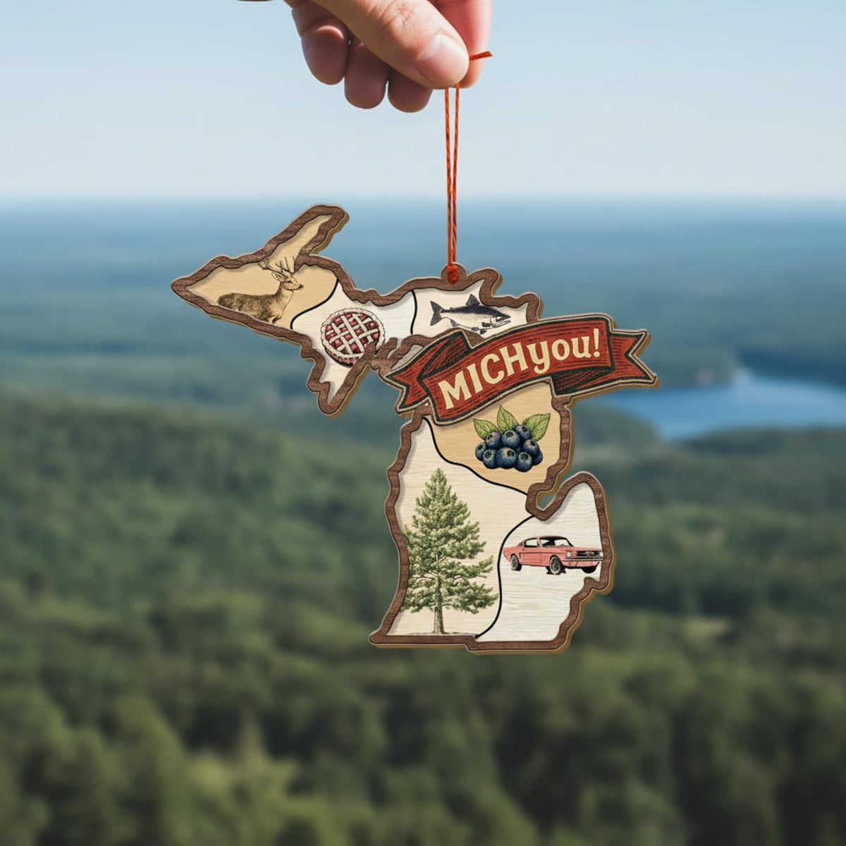 Michigan Ornament, Michigan Christmas Ornaments for Tree, Xmas Gifts, 3D Wooden Acrylic Cut Gift for State Lovers Men Women Family Friends, State Map Souvenir