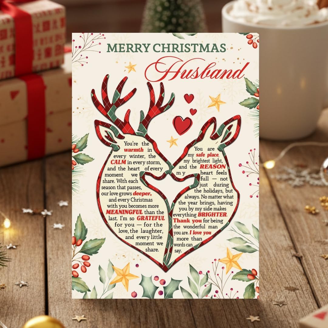 Romantic Christmas Card for Husband from Wife – Heartfelt Love Message with Premium Envelope