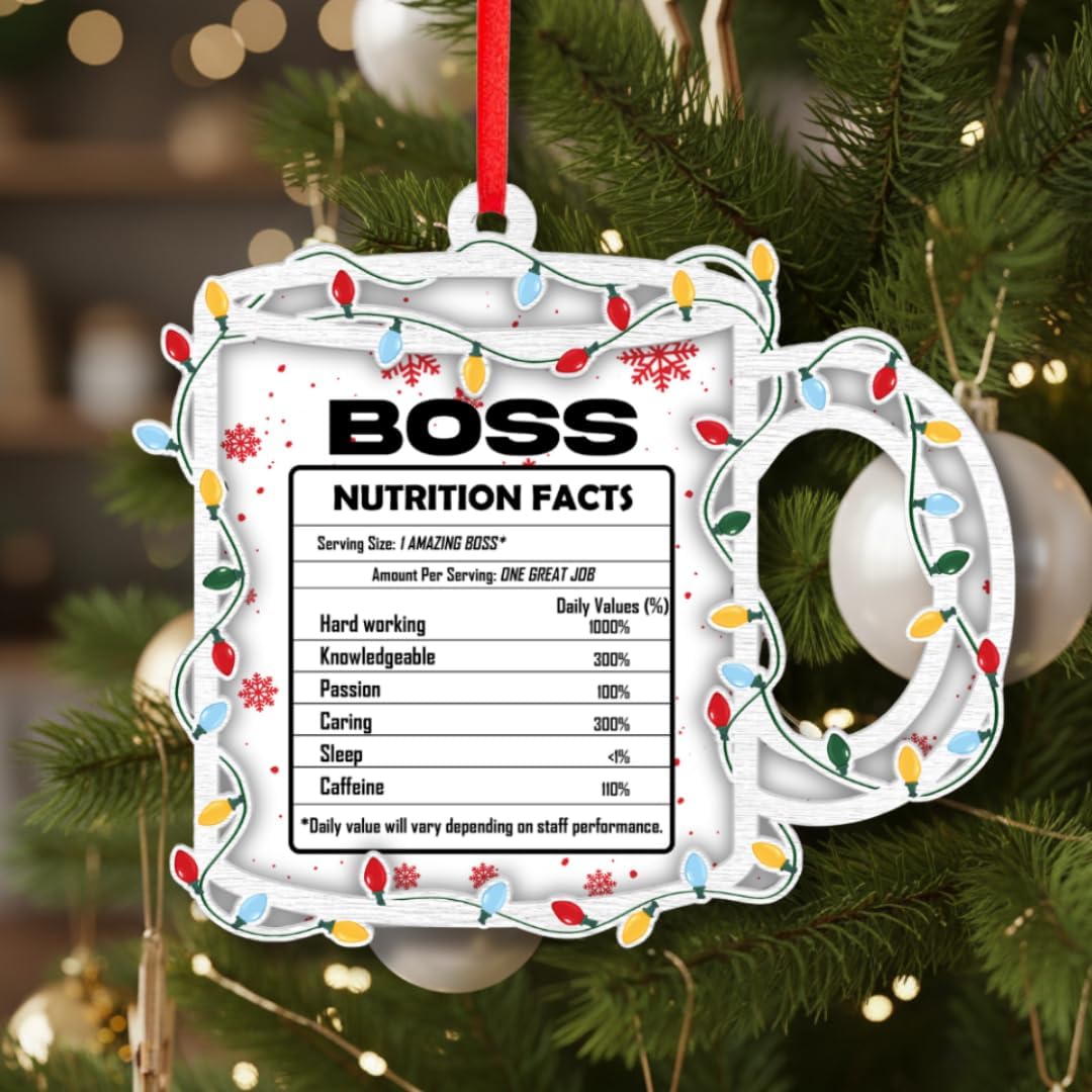 Boss Christmas Ornament, 2 Layer Wood Acrylic Keepsake, Appreciation Gift for Leader, Manager and Coworkers