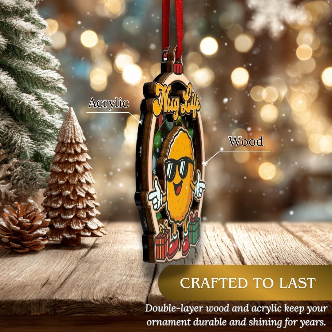 Chicken Nugget Christmas Ornament, Funny Nugget Christmas Ornaments for Foodies, Shatterproof 3D Wood & Acrylic Design for Holiday Xmas Tree Decorations, Gag Gift for Friends and Teens