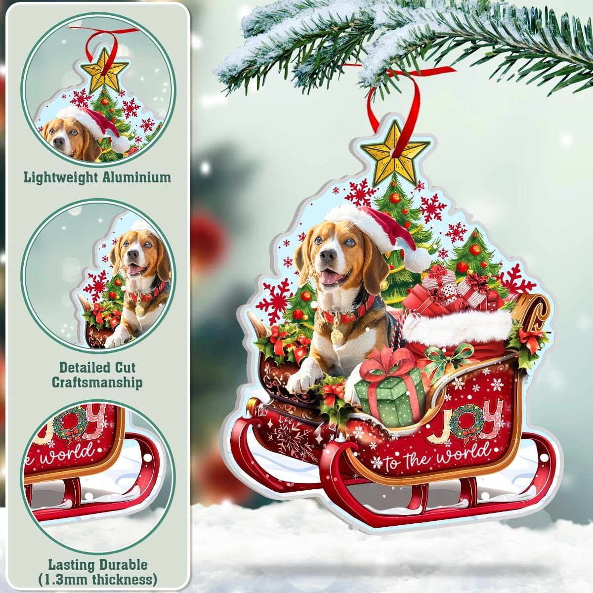 Beagle Ornaments for Christmas Tree - Beagles Dog Aluminum Ornament (NOT 3D) - Beagle Gifts for Women, Dog Lovers, Dogmom - Christmas Ornaments 2025 Hanging Tree Decor